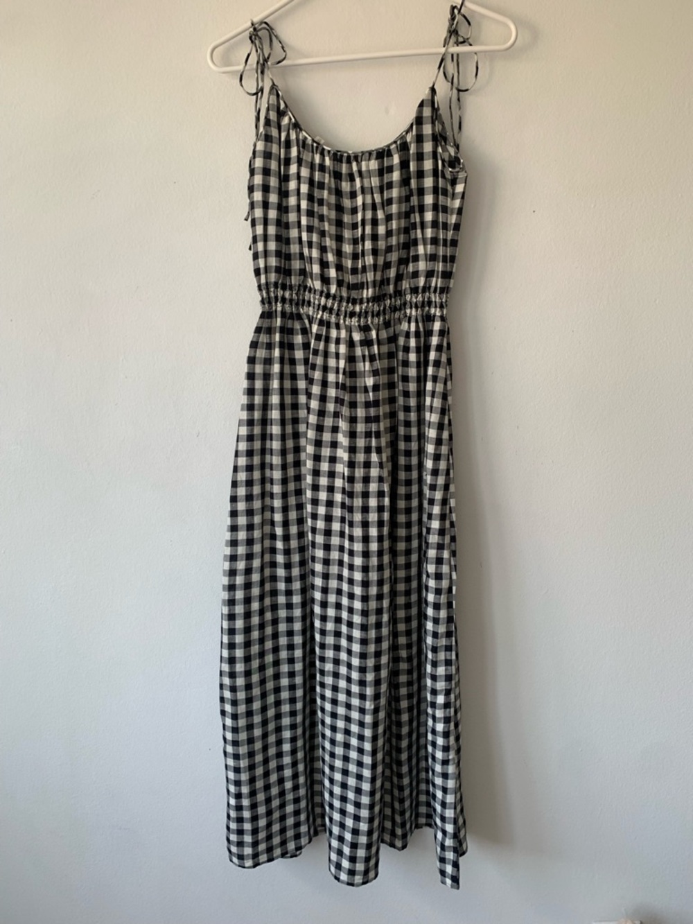 NWT Doen Leslie Linen Tie Strap A Line Midi Dress Marilyn Gingham Black White - Picture 11 of 15